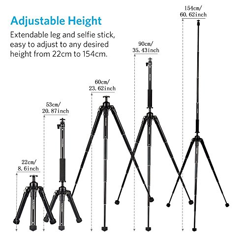 Professional Camera Tripod, Moreslan Adjustable Camera Monopod Bluetooth Selfie Stick Tripod Adjustable up to 154cm with Remote Control for Cell Phones, Digital Cameras, SLR - Thumbnail 2