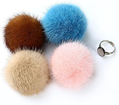 Fashion Ring, Silver ring and 4 Mink fur balls ( one set) , Designed by Ella Liu
