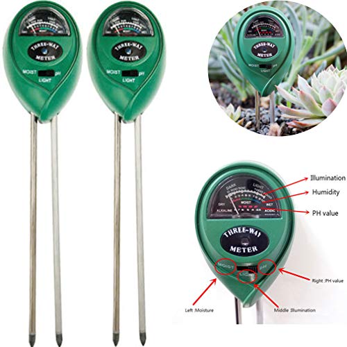 CoscosX 2 Packs 3-in-1 Soil PH Meter,Soil Test Kits PH Moisture Plants Water Light Tester Testing Kits for Home and Garden,Lawn,Farm, Herbs,Garden Kit Gardening Tool,Indoor/Outdoor Plants Care