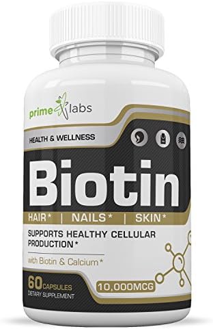 High Potency Biotin (10,000 mcg) Hair, Skin &amp; Nails Supplement to Strengthen Hair &amp; Nails, Promotes Cellular Production - 60 Capsules