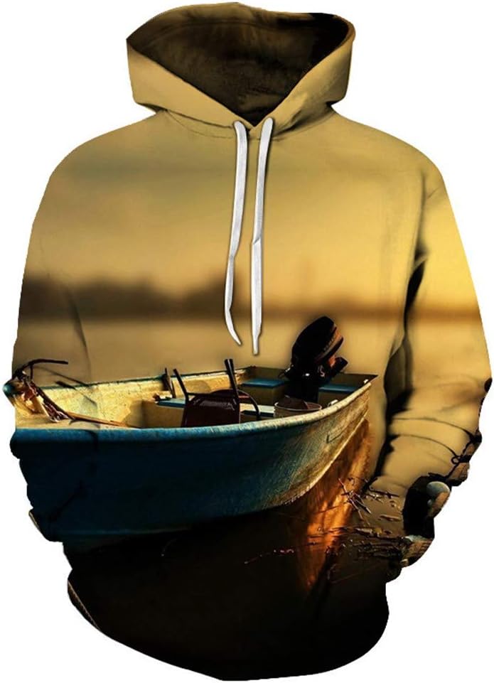 FZXUW Sweatshirt Hooded Couple Sweater Hoodie Fish 竿 Loose Hood 1264D Hoodie c