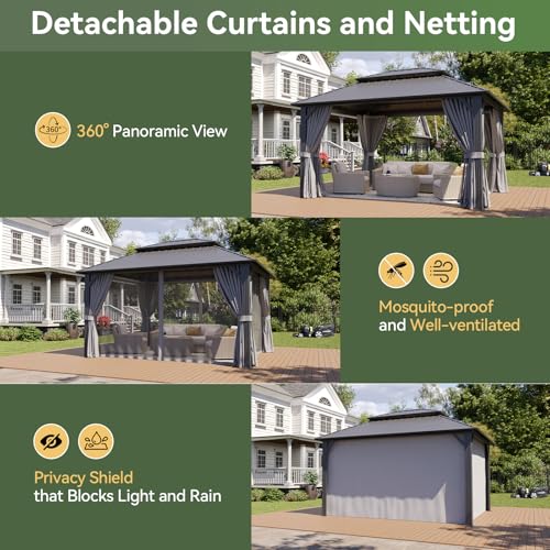 Aoxun 14x10 Hardtop Gazebo Review: Double Steel Roof with Curtains & Netting image 20