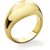 Me&Hz Chunky Rings for Women, 18K Gold Plated Simple Dome Statement Ring, Stackable Thick Band, Silver Gold Plated Minimalist Signet Ring, Size 5 to 10