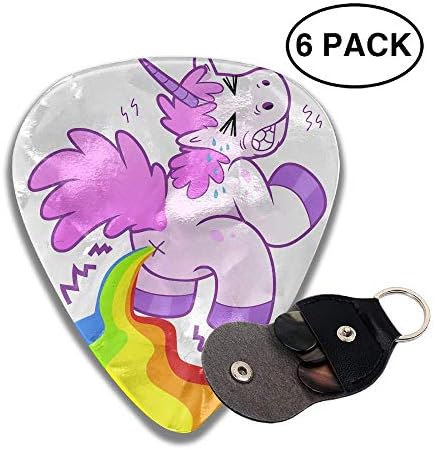 TRUIOKO-Guitar Picks,Cartoon Rainbow Pooping Unicorn 351 Shape Celluloid Guitar Picks Plectrums 6 Pack Unique Designs -0.46 MM,0.71 MM,0.96 MM