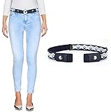 No Buckle Elastic Womens Belt for Jeans, Buckle-free Stretch Belts Up to Plus Size