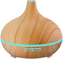 VicTsing 300ML Essential Oil Diffuser, Wood Grain BPA-Free Whisper Quiet Cool Mist Humidifier with 14 Colors LED Lights- Light Brown