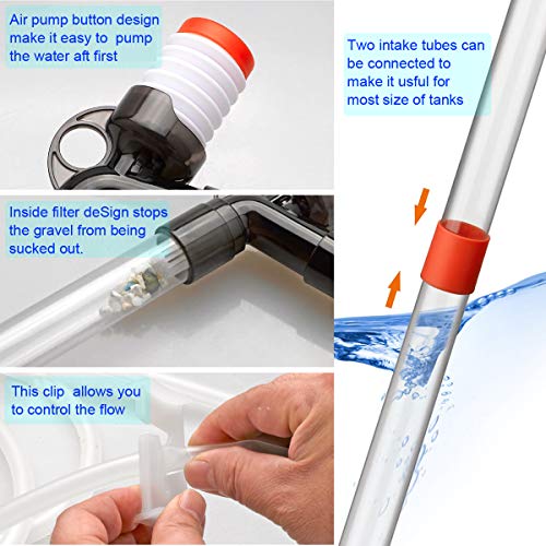 COODIA Gravel Vacuum Sand Cleaner Water Changer for Aquarium Fish Tank, Tube Extendable Water Changing Siphon (M)