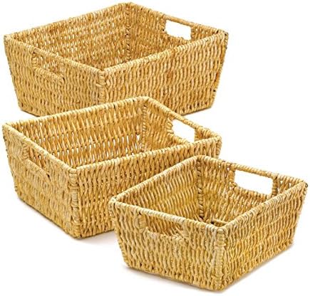 Quality HomeDecor - Nesting Baskets Corn Husk - Set of 3 - Lightweight Storage Organizer - For Home Bathroom Garden - Thick Weave Piece Bamboo Handles
