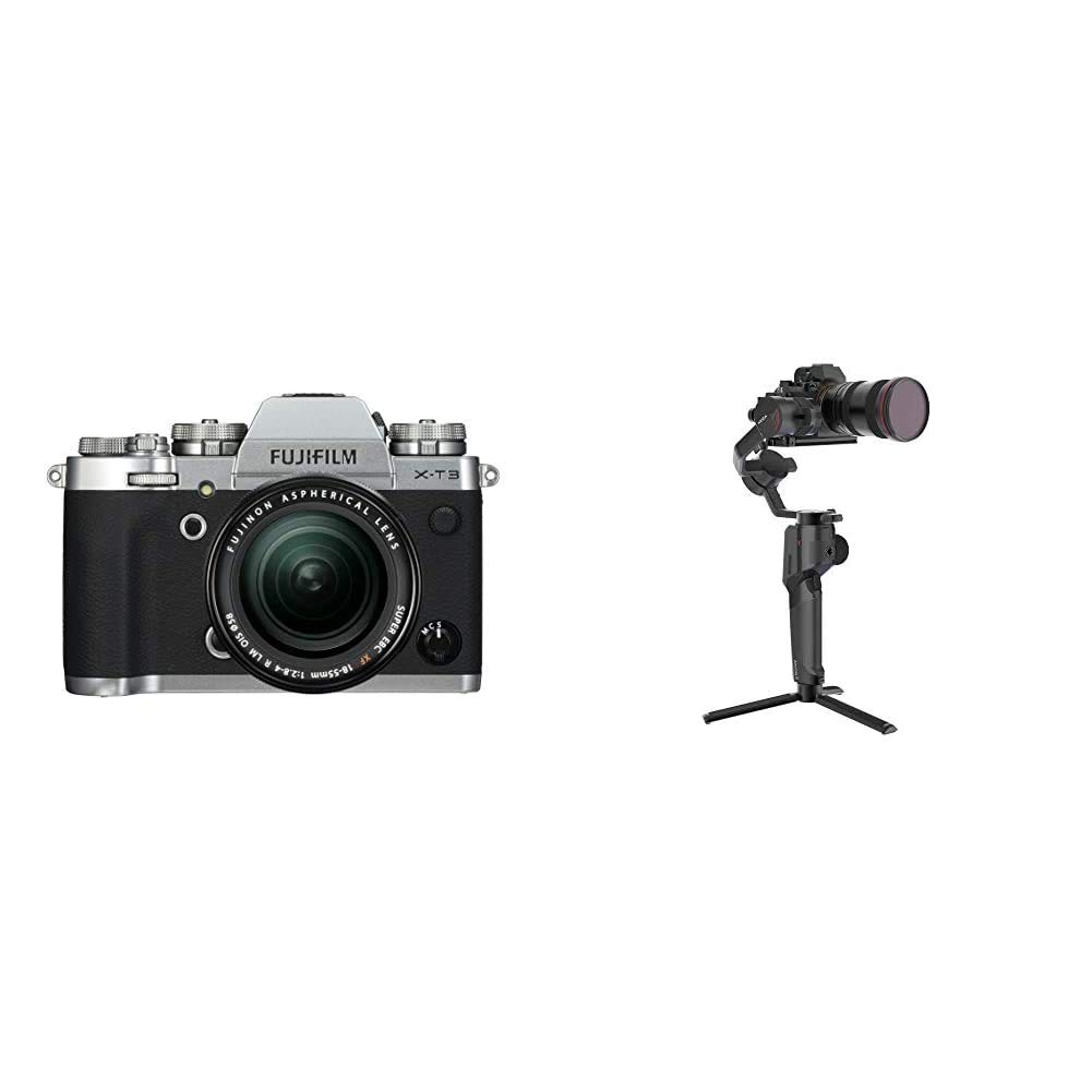 Fujifilm X-T3 Mirrorless Digital Camera, Silver with Fujinon XF18-55mm F2.8-4 R LM Optical Image Stabiliser Lens kit + Ultra-lightweight 3-Axis Electronic Gimbal Stabilizer for Mirrorless Cameras