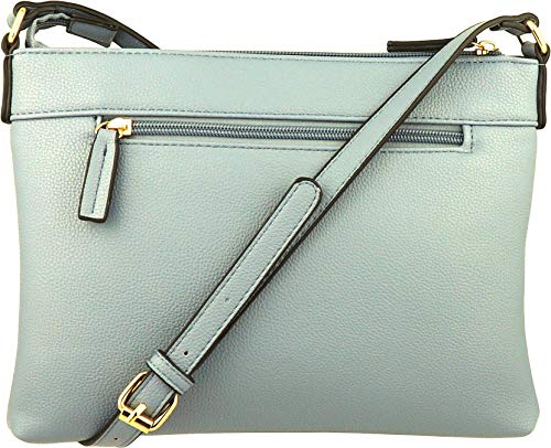 B BRENTANO Vegan Multi-Zipper Crossbody Handbag Purse with Tassel Accents (Opal Blue)