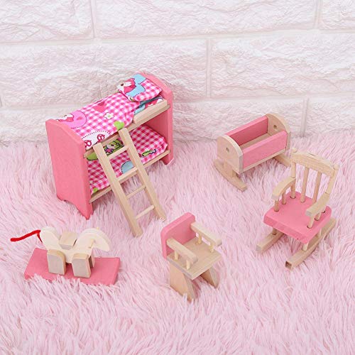 1:12 Mini Puppenhaus Möbel Sets Holz Miniatur Möbel Pretend Play Spielzeug Simulation Schlafzimmer Spielzeug Set für Kinder (Kinderschlafzimmer) – Bild 5