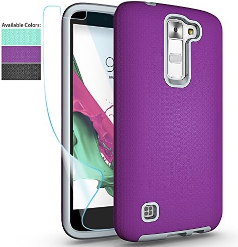 LG K7 Case,LG Tribute 5 Case,LG Treasure LTE Case with HD Screen Protector,NiuBox Armor Hybrid Dual Layer Anti-Slip Shock Absorption Defender Protective Phone Case Cover for LG K7 Purple