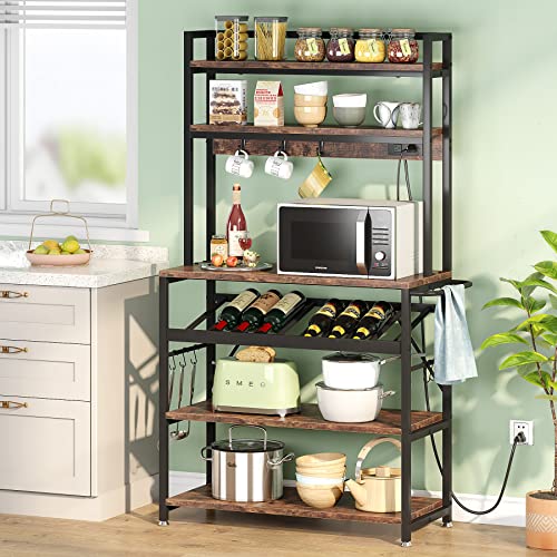 TIYASE Kitchen Baker’s Rack with Power Outlet, 6Tier Microwave Stand