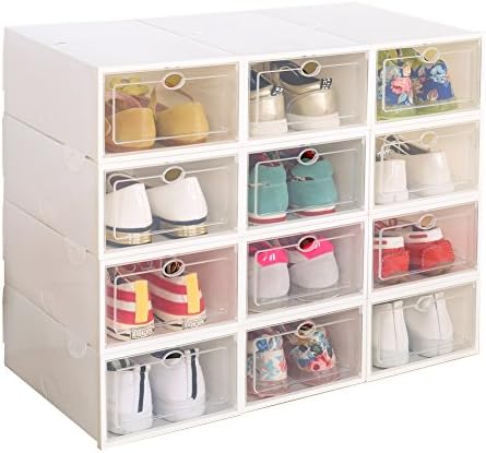 IRONLAND Shoe Box Shoe Storage Box with Clear Door (White-12)