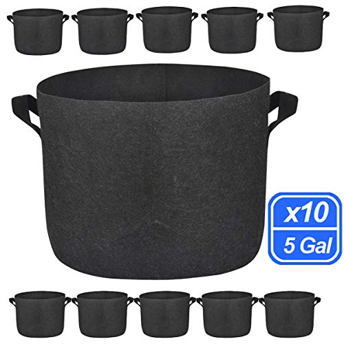 MEARTEVE 10 Pack 5 Gallon Premium Grow Bags, Heavy Duty Nonwoven Fabric Plants Pots with Handles, Indoor & Outdoor Grow Containers for Vegetables and Fruits