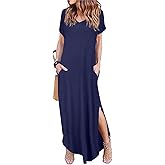 Arolina Women Summer Maxi Dress Short Sleeve V Neck Casual Loose Long Split Dresses Beach Vacation Sundress with Pockets