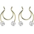 Pierced Owl - 18GA Stainless Steel Prong Set CZ Crystal Horseshoe Clip On Non-Pierce Fake Septum Nipple Rings, Sold as a Pair