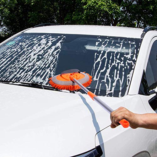 HOUSE DAY Car Wash Brush with 45” Long Handle & 3pcs Car Wash Mitt Scratch Free, Soft Scrub Car
