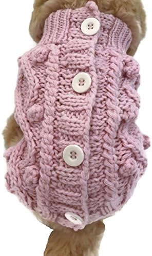 Handmade Small dog warm Pink button up sweater. Pet clothes winter apparel, Puppy Soft Knitwear Sweater (Medium)