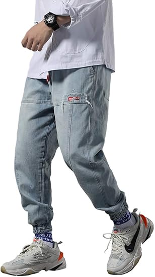 Amazon Big Sam デニムパンツ メンズ ダメージ ジーンズ 九分丈 ストレッチ ジョガー ゴムウェスト 動きやすい おしゃれ ジーンズ 通販