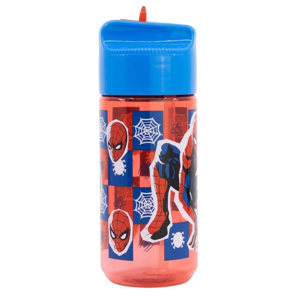 OM SUPPLIES Spiderman Characters Childrens Tritan Reusable Drinking Bottle 430ml - Holiday, Back to School Lunch Kids BPA free Plastic (Spiderman)