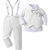 Boarnseorl Baby Boys Pants Sets,Infant Shirt+Pants+Bow Tie+Vest+Suspenders+Boutonniere,Toddler Little Kids Outfits