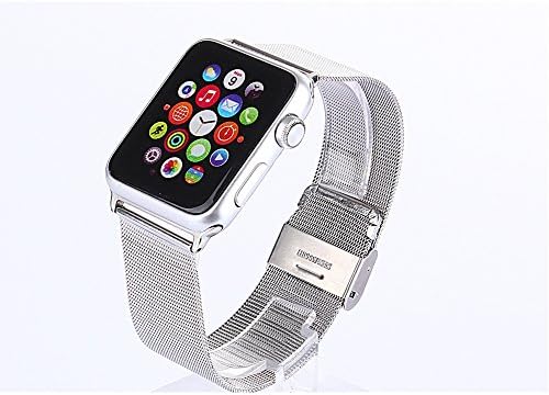 Emisoon High Quality Genuine Stainless Steel Metal Band for Apple Watch Include Replacement w/ Metal Clasp for Apple Watch (Mesh Sliver 38mm)