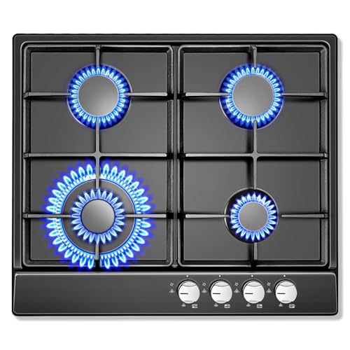 SNDOAS Gaskochfeld 4 Flammig 8060W 58cm Schwarz Erdgas/Propangas