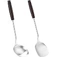 Fjnatinh Spatula Set Utensili Da Wok In Acciaio Inox - Spatola E Cucchiaio Con Manico In Legno, 39cm, FJNATINH Wok Acciaio - 6