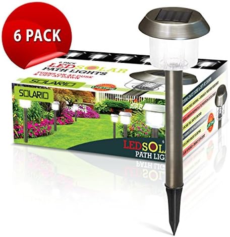 Brightest Stainless Steel Garden Solar Powered Stake Lights (Set of 6) | Weather Resistant | Wireless Outdoor Accent Light Kit | High Lumen LEDs | Best for Patio, Swimming Pool, Path & More (Bronze)