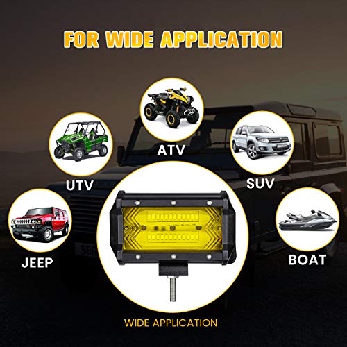 AMBOTHER 5” 72W LED Light Bar Yellow Off Road LED Pod Lights Waterproof Driving Fog Lights Work Light for Jeep Truck Motorcycle Van Wagon ATV SUV Pickup, 24LED, Amber, 1 Year Warranty (2 Pack)