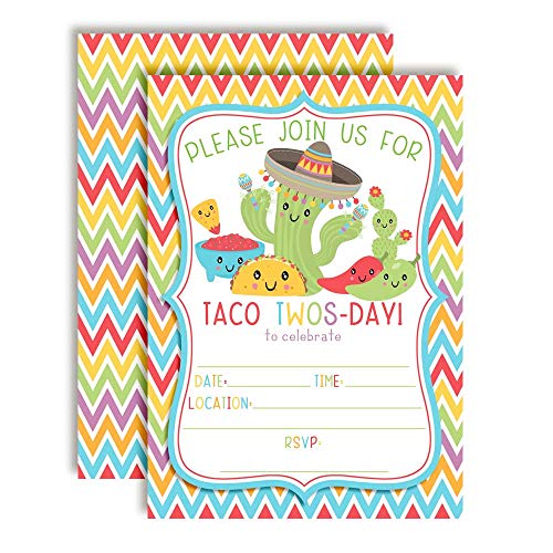 Taco TWOS-Day Adorable 2nd Birthday Fiesta Party Invitations, 20 5