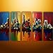 Ode-Rin - 100% Hand Painted Oil Painting on Canvas Energetic Colorful City Shadow Wood Framed and Stretched 5 Pieces Wall Art Painting for Living Room Home Decor, Ready to Hang - (10