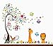 LiveGallery Removable DIY Colorful Tree & Jungle Animals Theme Owls, Lion, Giraffe Wall Decals Kids Babys Room Decorations Wall Sticker Decor Nursery Room Bedroom Art Decal Murals