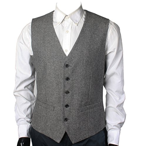 Ruth&Boaz 2Pockets 5Buttons Wool Herringbone / Tweed Business Suit Vest (S, Tweed black)