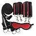 Bed Restraints Kit Under Bed Bondage Eye Mask Blindfolds Soft Wrist and Ankle Handcuffs with Restraint Straps Rope for Couples Sex（Black+Red）