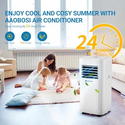 AAOBOSI Portable Air Conditioner, 8000 BTU Portable AC Units for Room up to 182 Sq.Ft, 4-in-1 AC Cooler with LED Display/24Hrs Timer, Installation Kit for Home, Office, Dorm