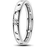 Parmuz 925 Sterling Silver Rings for Woman Dainty Stackable CZ Star Moon Cross Eternity Engagement Bands Ring for Her