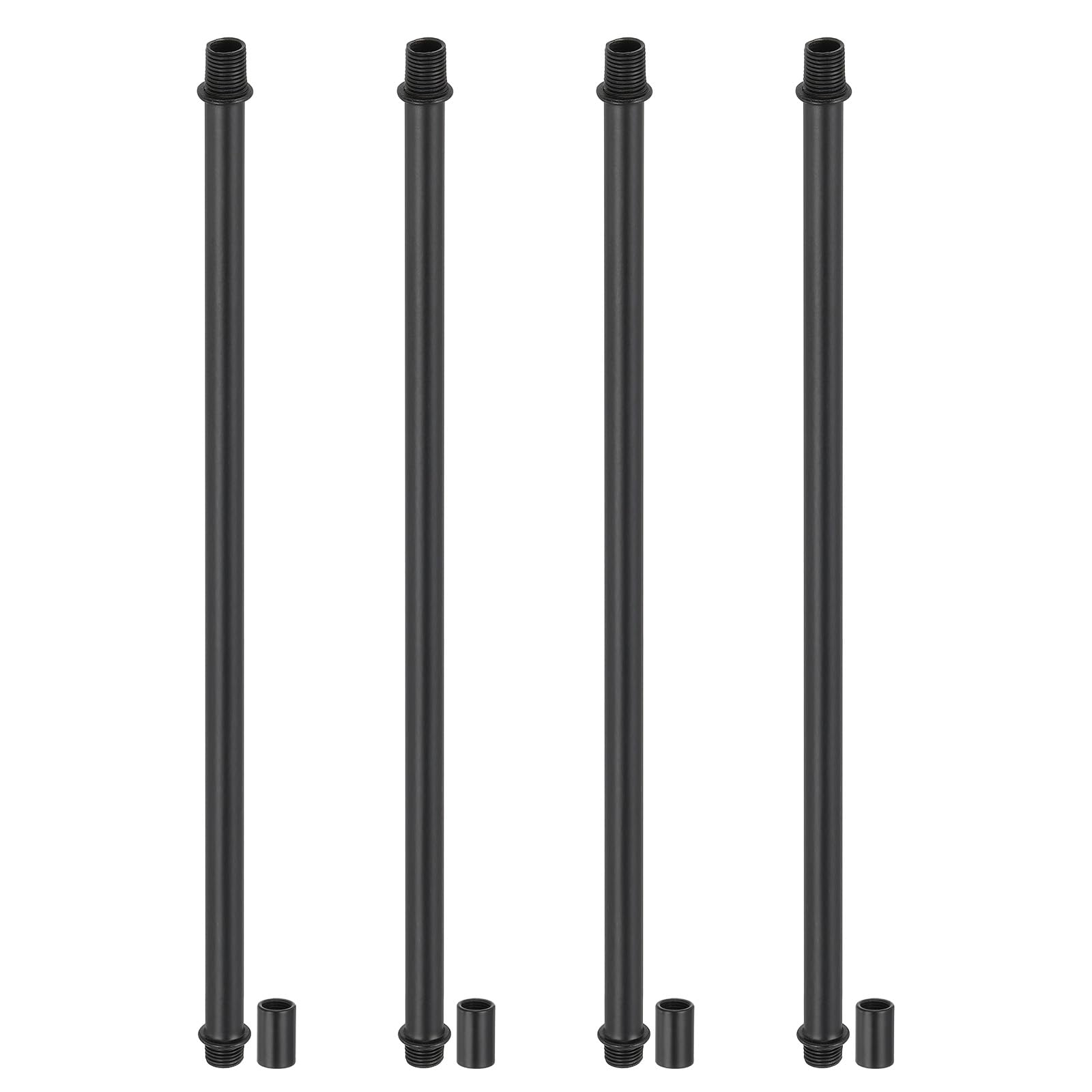 PATIKIL Straight Pipe Lamp Stems Rod Kit, 4Set M10 Carbon Steel 300mm(11.81") Long Double End Thread Rod with Coupling Nuts Sleeve Connector for Table Lamps Chandeliers, Black