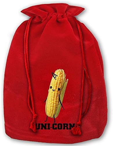 Stylish Drawstring Santa Sack Red Uni-Corn With Sweet Corn Christmas Gift Bag Party Favor Bags For X-mas Size 13.8" X 17.7"