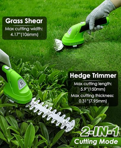 PINOZE Cordless Grass Shear & Hedge Trimmer - 2 in 1 Handheld 7.2V Small Electric Bush Trimmer, 2.0Ah Rechargeable Battery Powered Shrub Trimmers Grass Cutter for Garden, Yard, Lawn Care