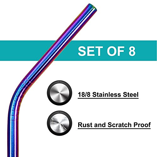 KISSWILL Stainless Steel Straws Set of 8 for 30oz 20oz Tumblers Cups Mugs, Metal Drinking Straws with Cleaning Brush for 30 20 ounce Yeti Ozark Trail Rambler Rtic.