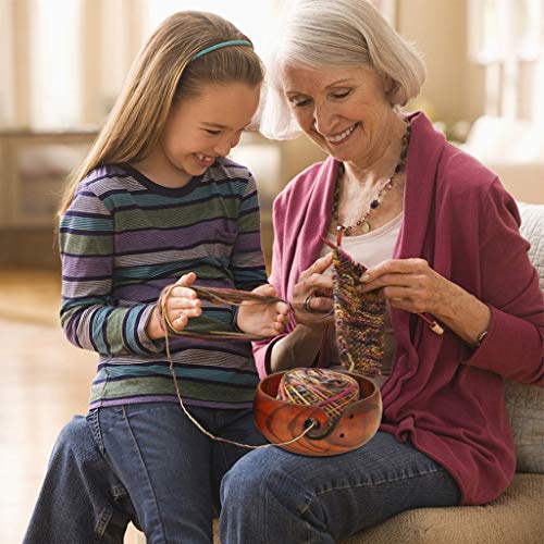 Staron  Wood Yarn Bowl Holder Rosewood Knitting Bowl with Holes Storage Crochet Yarn Knitting Accessories Case Yarn Bowl Organizer (A)