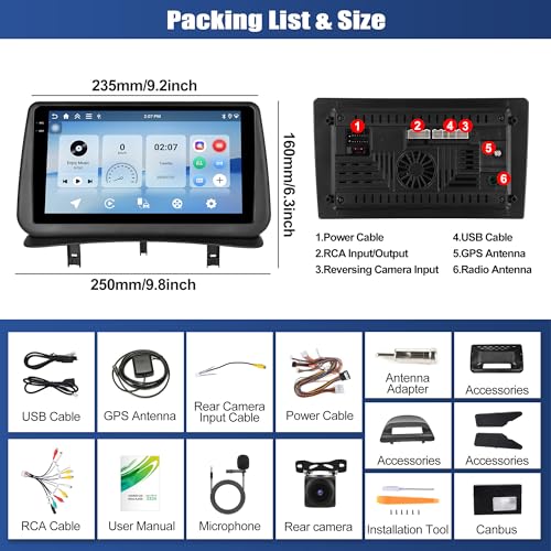 SIXWIN Android 15 Car Radio for Renault Clio 3 (2005-2014) - 4+128GB, with Android Auto Carplay, 9 Inch Touch Screen Stereo with GPS WiFi Bluetooth 5.0 FM RDS EQ with Rear View Camera