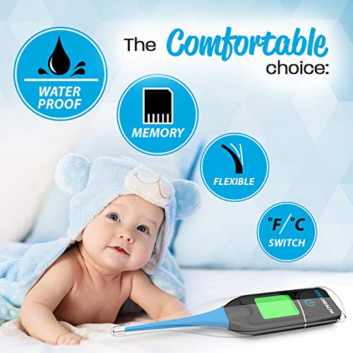 KeenHealth - Digital Thermometer - K-DT-429 Blue - Rectal and Oral Thermometer Approved for Kids and Adults - Fast and Accurate - 20 Seconds - More Precision with 2 Decimals - Flexible and Waterproof