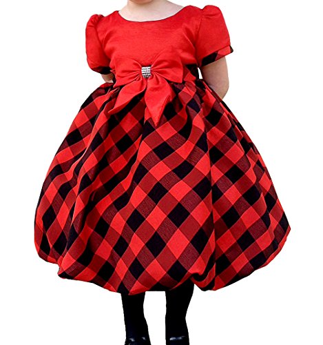 Dressy Daisy Baby-Girls' Lycra Check Bubble Pageant Wedding Flower Girl Dresses Size 6-12 Months Red with Black