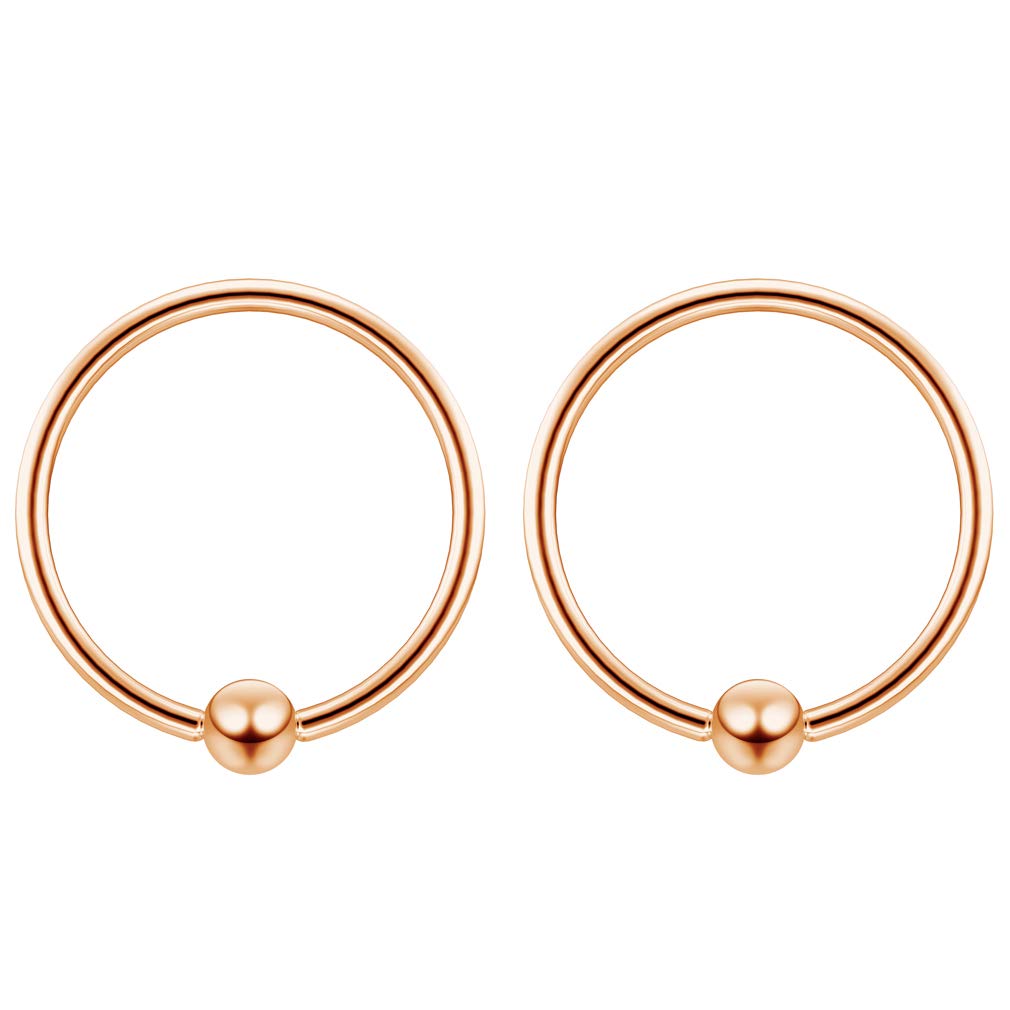 Evonix 2pc Rose Gold 1.2mm 16g Ball Closure Ring Captive Bead Piercing Lip Tragus Septum Cartilage Navel Forward Helix Rook Nose Navel Bar Banana Conch - 12mm