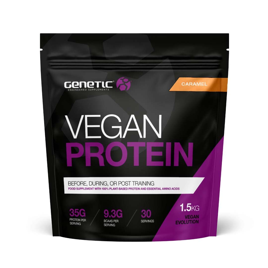Genetic Supplements Vegan Protein Powder – Plant-Based Protein, Protein Powder, BCAAs, Muscle Building Vegan Supplement, Caramel, 30 Servings, 1.5kg