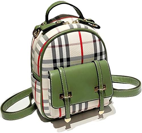 Gashen Women's Mini PU Leather Backpack Purse Casual Drawstring Daypack Convertible Shoulder Bag (Green Plaid)
