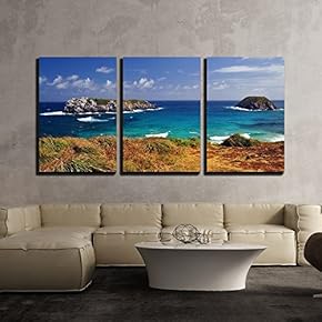 3 Piece Canvas Wall Art - Rocky Coast on a Windy Day - Brasil, Fernando De Noronha - Modern Home Art Stretched and Framed Ready to Hang - 16"x24"x3 Panels
